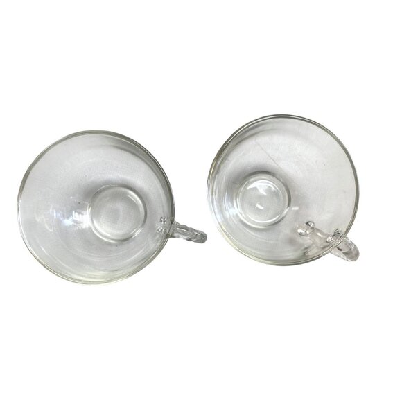 Vintage Clear Glass Tea Cups With Textured Handles Set Of 2 Elegant Design For H - Picture 2 of 4